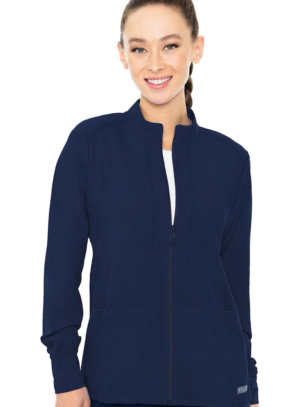 Med Couture Navy Insight Zip Front Warm-Up With Shoulder Yokes